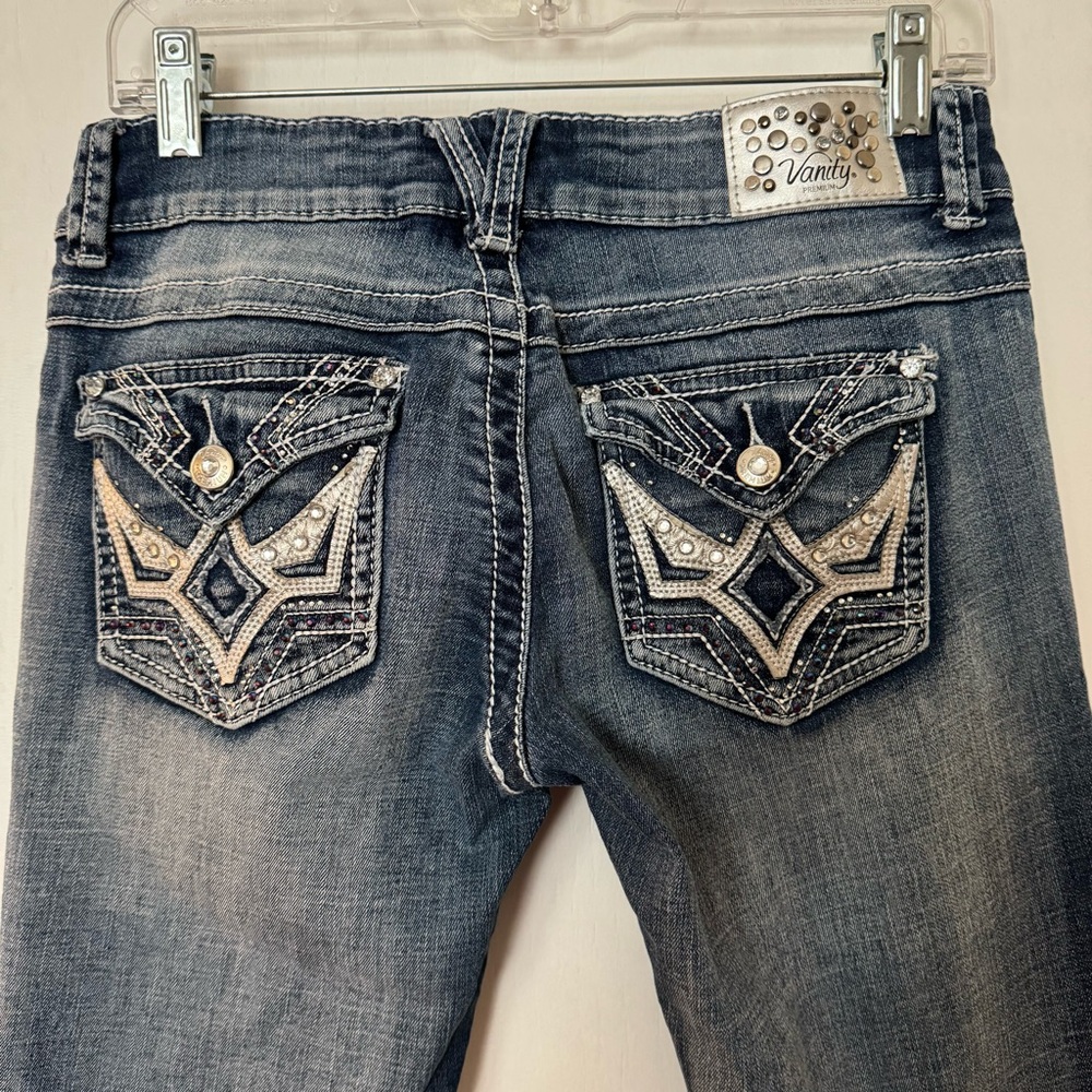 Vanity Women's Dark Blue Boot Cut Jeans with Embellished Pockets